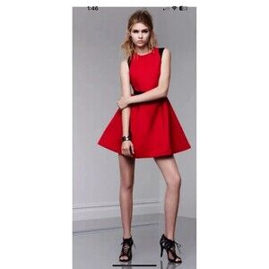 Prabal Gurung Fit Flare‎ Party Dress 4 Red Lined Stretch Polyester Knee Length
